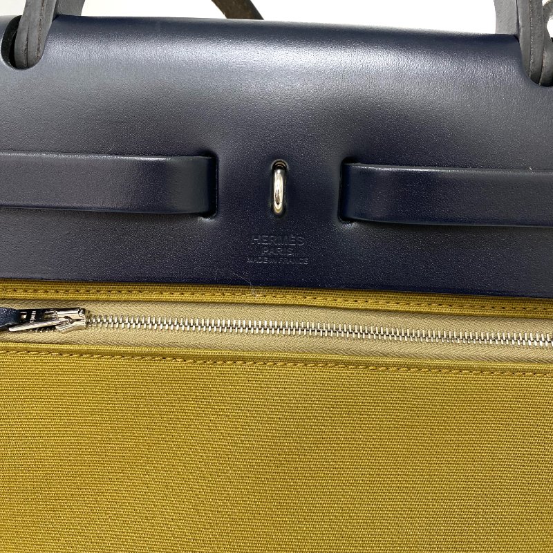 △ Hermes 愛馬仕 Herbag 31 Deep Green, Navy Canvas Calfskin Palladium-plated Hardware 2Way Bag Stamp Z 深綠色, 深藍色帆布小牛皮銀扣兩用袋 Z刻 -257019161-9