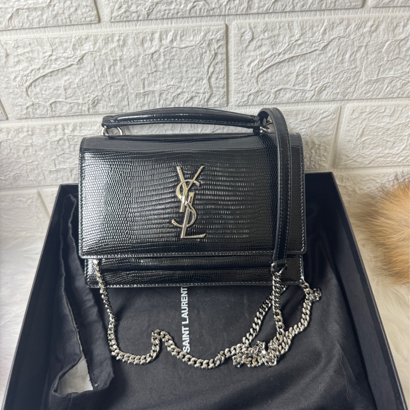 YSL黑蜥蜴皮紋銀釦兩 用包-0