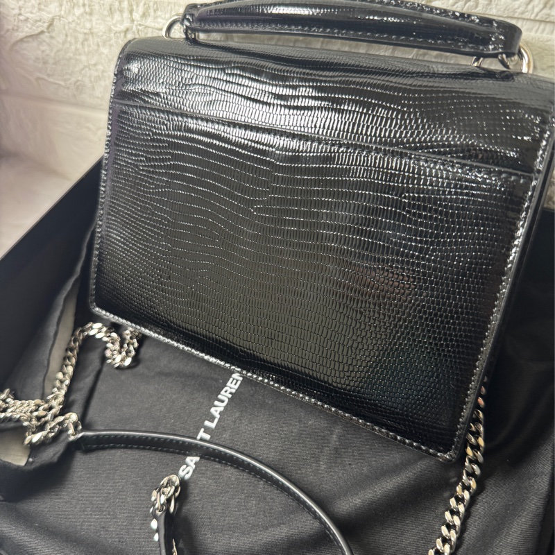 YSL黑蜥蜴皮紋銀釦兩 用包-5