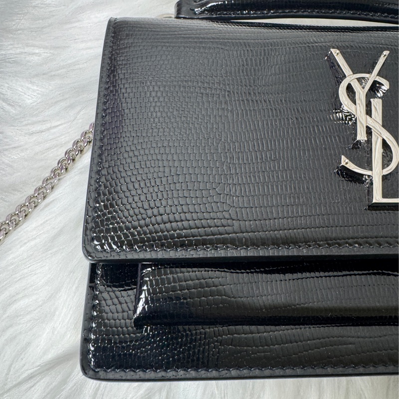 YSL黑蜥蜴皮紋銀釦兩 用包-7