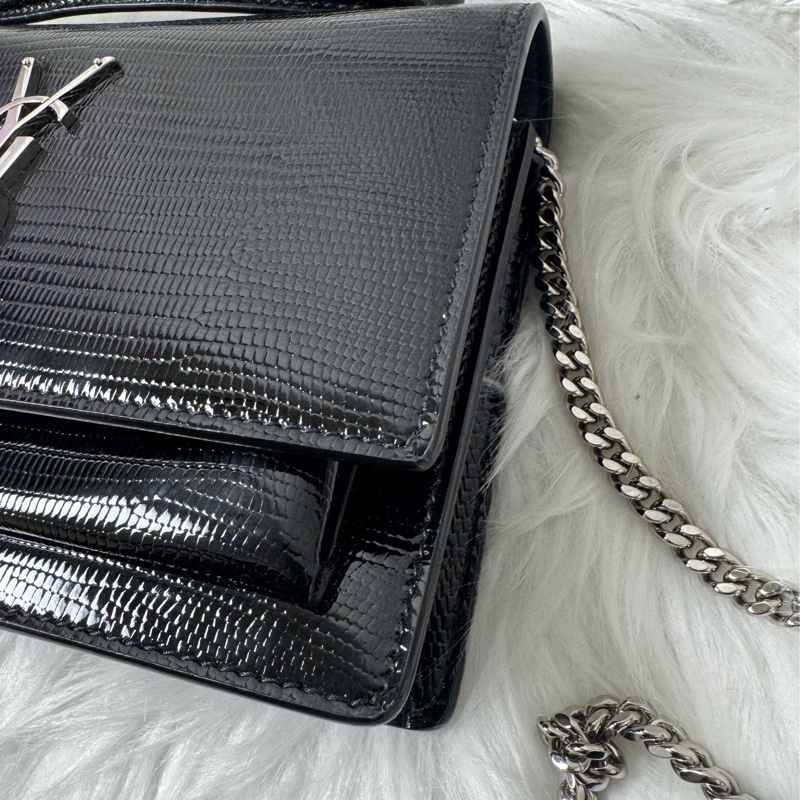 YSL黑蜥蜴皮紋銀釦兩 用包-8