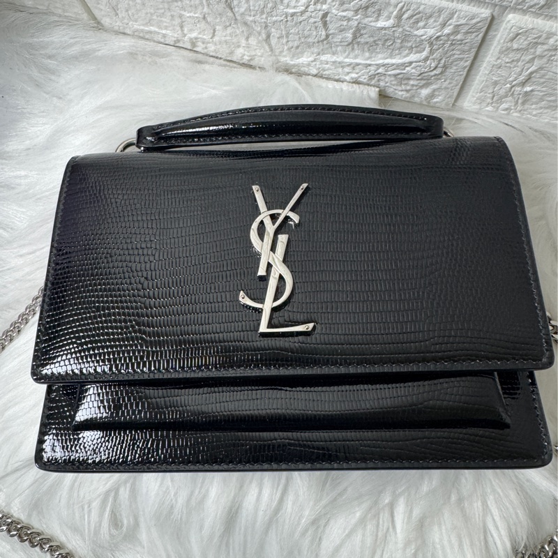 YSL黑蜥蜴皮紋銀釦兩 用包-9