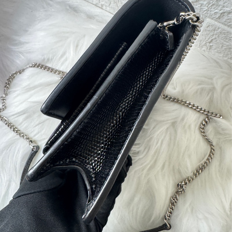 YSL黑蜥蜴皮紋銀釦兩 用包-13