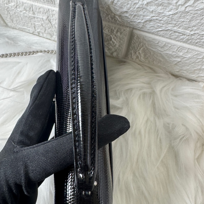 YSL黑蜥蜴皮紋銀釦兩 用包-14