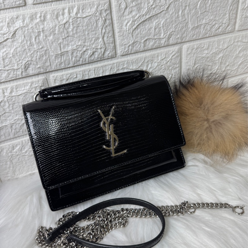 YSL黑蜥蜴皮紋銀釦兩 用包-33