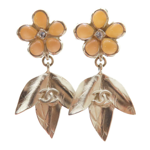 金色 粉紅色 金屬 鍍金 耳環【CHANEL 香奈兒】