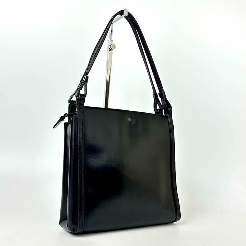 【LA LUNE】絕版古董包 Loewe 黑色銀標側背包 單肩包 托特包 中古包 二手包-2