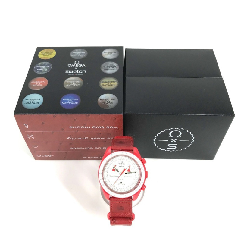 Swatch SO33R100 OMEGA 月亮錶 Swatch 火星任務陶瓷男士腕錶(紅色)-11