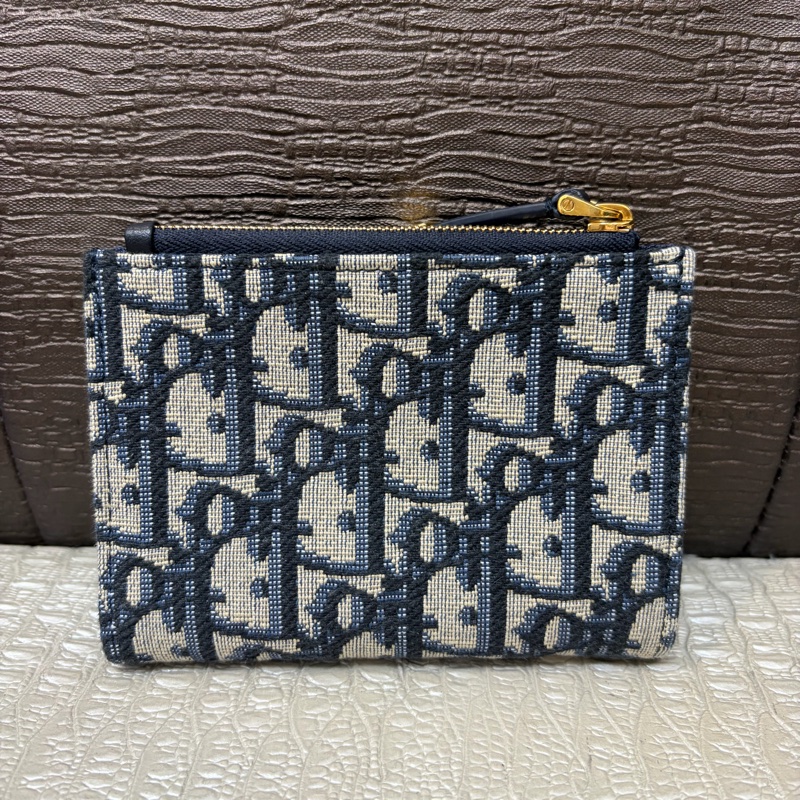 Dior 藍提花布金釦 Montaigne 30對釦短夾-1