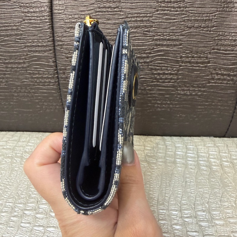 Dior 藍提花布金釦 Montaigne 30對釦短夾-3