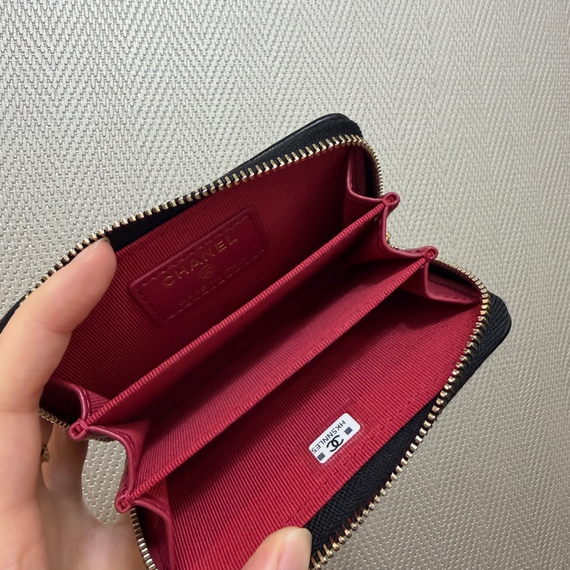 Chanel 黑羊皮霧金釦19拉鍊零錢包-7