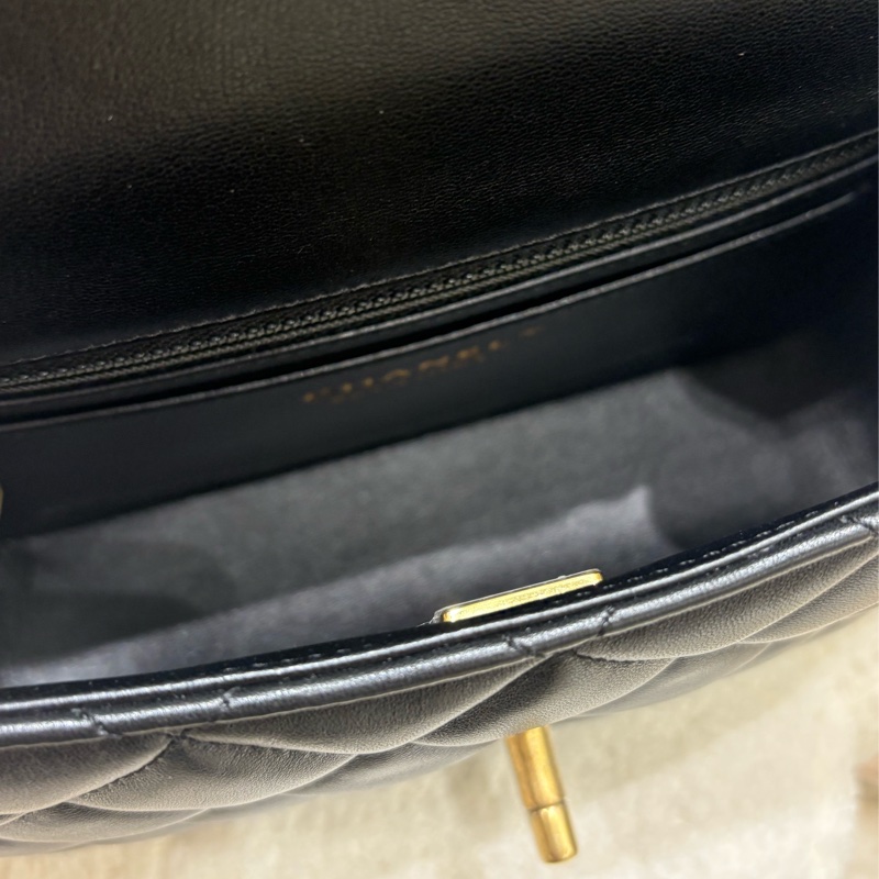 Chanel  24P 黑羊皮珍珠鏈條方胖子口蓋包  全新-12