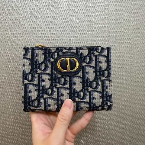 Dior 藍提花布Montaigne 30 Dahlia對釦短夾