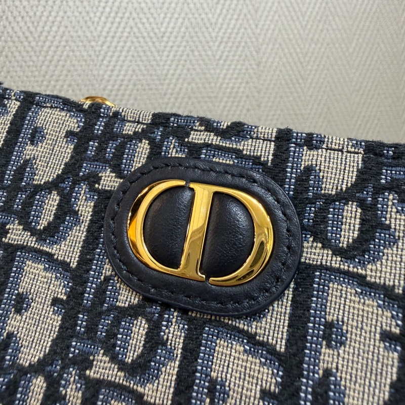 Dior 藍提花布Montaigne 30 Dahlia對釦短夾-1