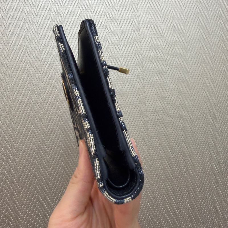 Dior 藍提花布Montaigne 30 Dahlia對釦短夾-2