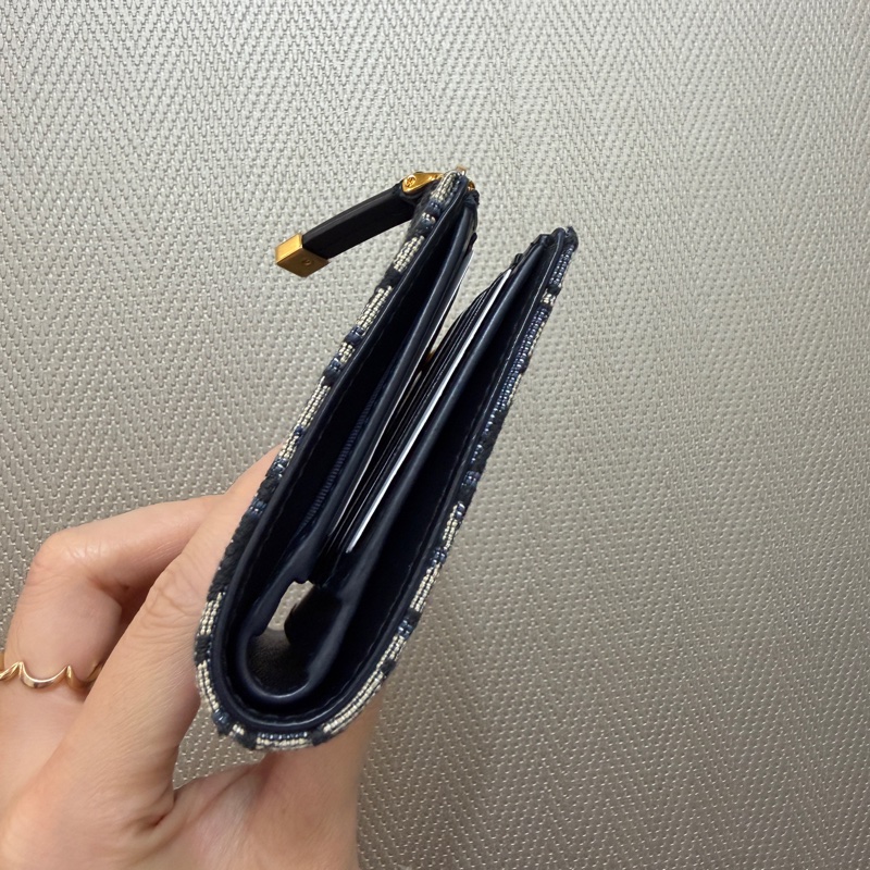 Dior 藍提花布Montaigne 30 Dahlia對釦短夾-3