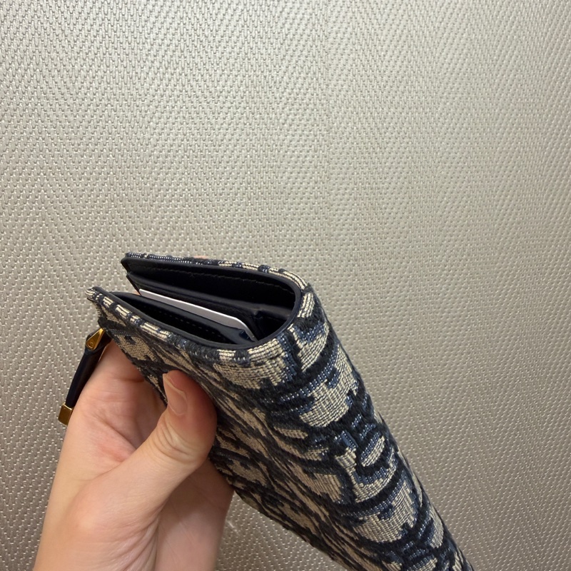 Dior 藍提花布Montaigne 30 Dahlia對釦短夾-7