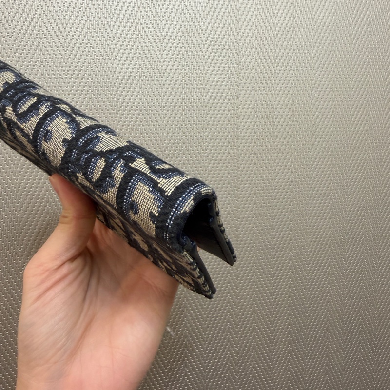 Dior 藍提花布Montaigne 30 Dahlia對釦短夾-8