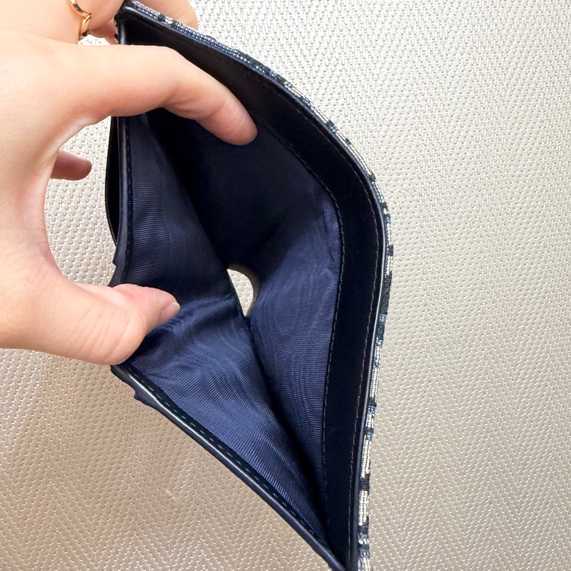 Dior 藍提花布Montaigne 30 Dahlia對釦短夾-11