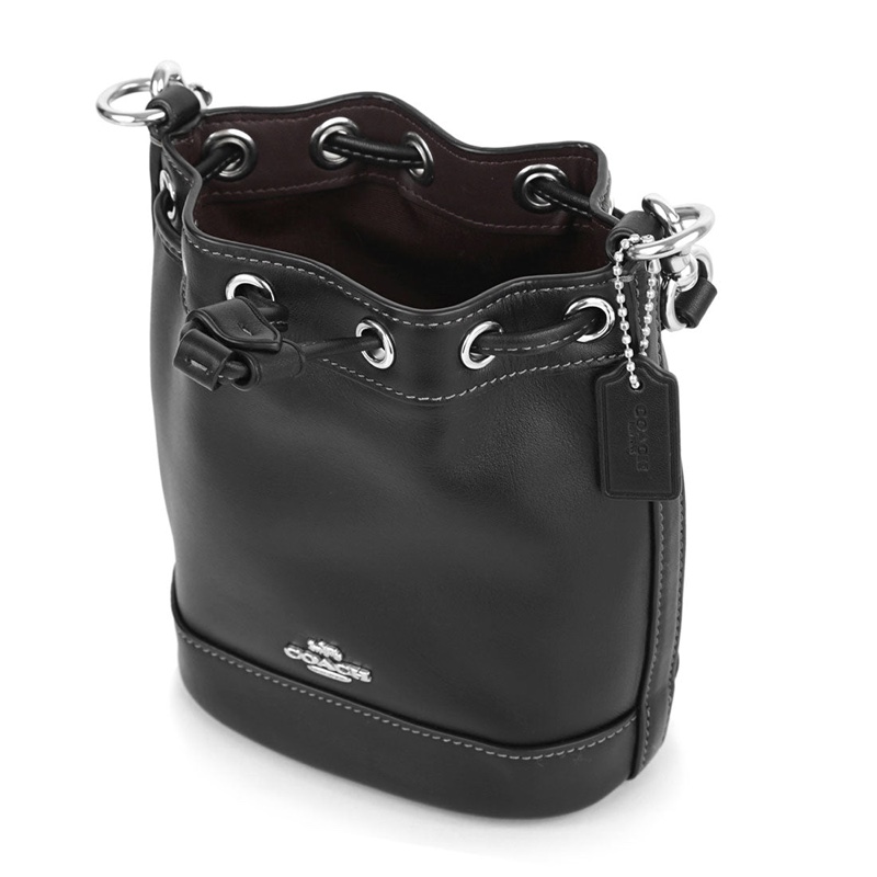 【COACH】銀色馬車標誌牛皮迷你水桶包(黑色)-4