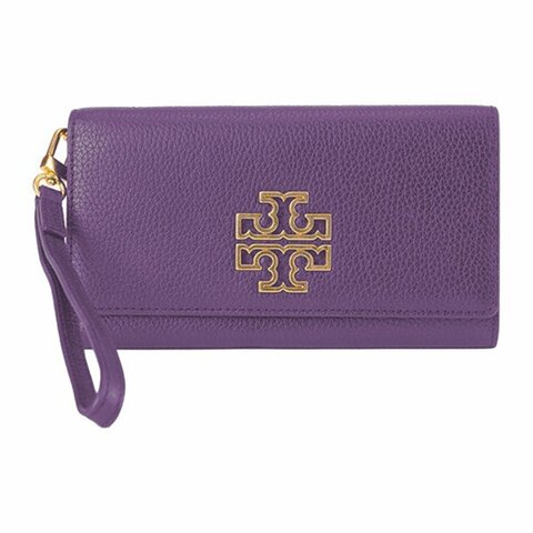 【TORY BURCH】雙T-LOGO皮革翻蓋手拿包長夾-深葡萄紫