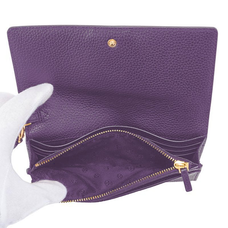 【TORY BURCH】雙T-LOGO皮革翻蓋手拿包長夾-深葡萄紫-3