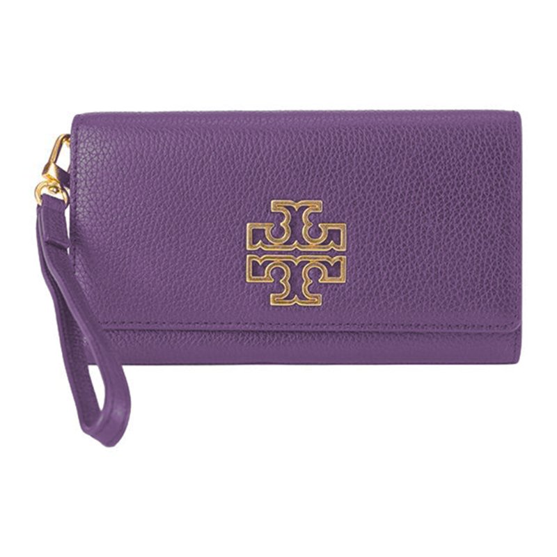 【TORY BURCH】雙T-LOGO皮革翻蓋手拿包長夾-深葡萄紫-4
