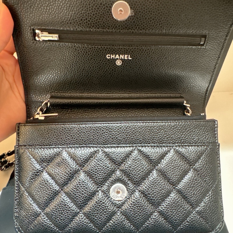Chanel 黑銀荔枝皮WOC 晶片款 全新 可小議-4