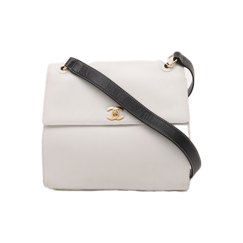 CHANEL 白色牛皮單肩包 金色五金 中古款-0