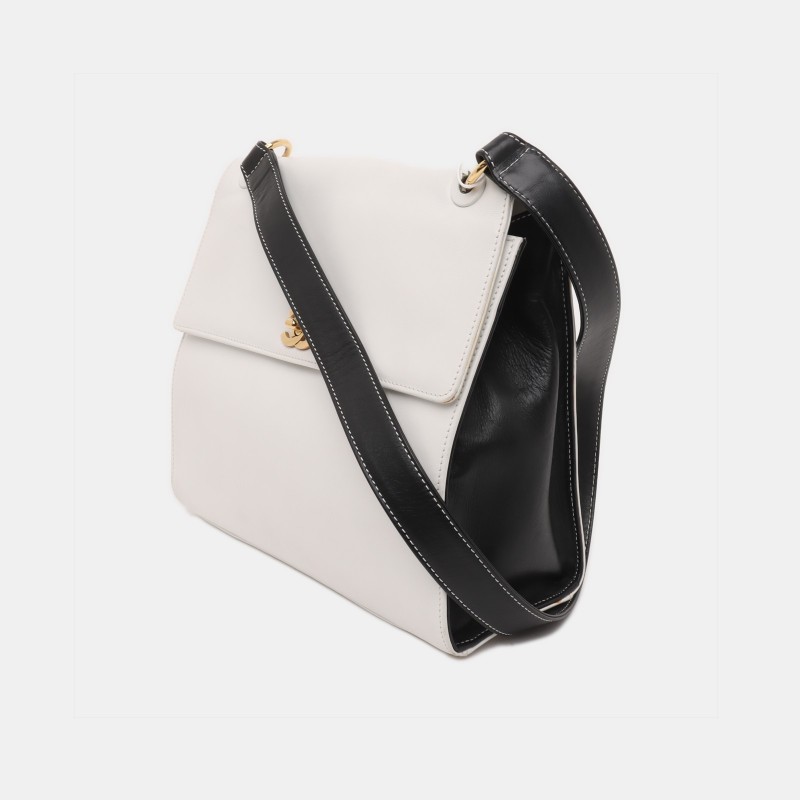 CHANEL 白色牛皮單肩包 金色五金 中古款-2