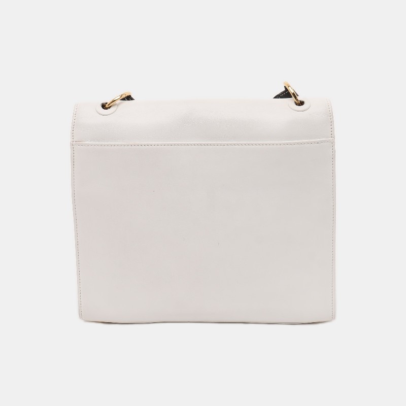 CHANEL 白色牛皮單肩包 金色五金 中古款-3