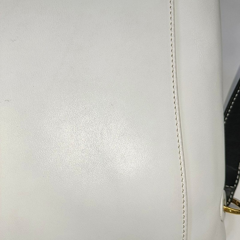 CHANEL 白色牛皮單肩包 金色五金 中古款-13