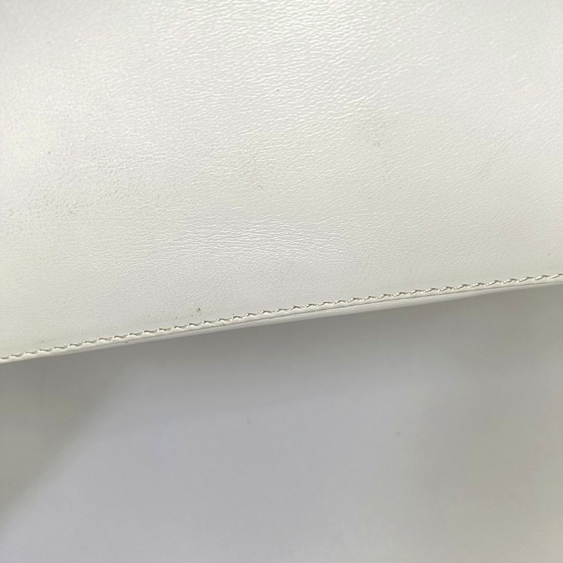 CHANEL 白色牛皮單肩包 金色五金 中古款-14