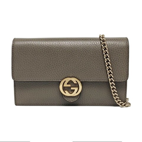 GUCCI Interlocking G 灰色牛皮斜挎包手提包單肩包 金色五金 可拆卸肩帶