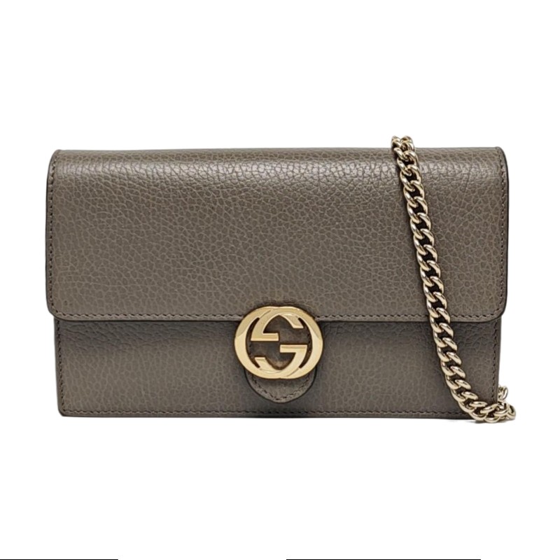 GUCCI Interlocking G 灰色牛皮斜挎包手提包單肩包 金色五金 可拆卸肩帶-0