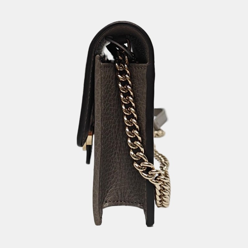 GUCCI Interlocking G 灰色牛皮斜挎包手提包單肩包 金色五金 可拆卸肩帶-2