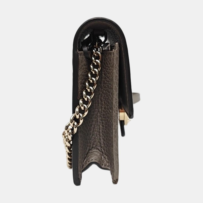 GUCCI Interlocking G 灰色牛皮斜挎包手提包單肩包 金色五金 可拆卸肩帶-3