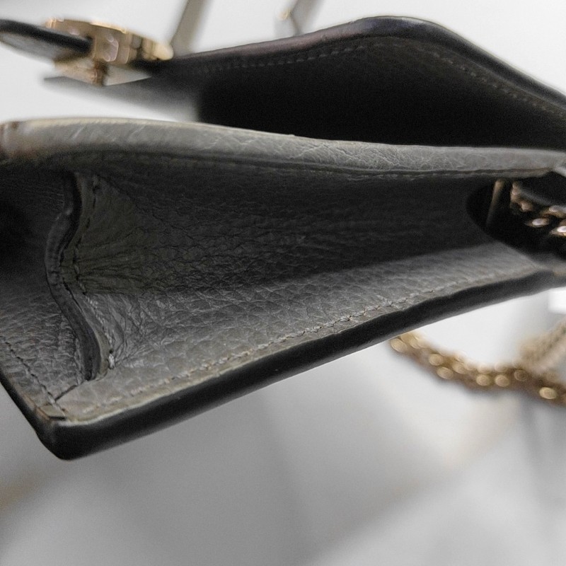 GUCCI Interlocking G 灰色牛皮斜挎包手提包單肩包 金色五金 可拆卸肩帶-8