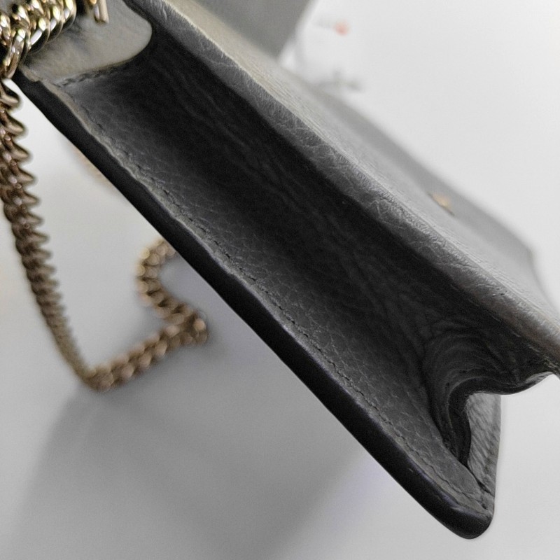 GUCCI Interlocking G 灰色牛皮斜挎包手提包單肩包 金色五金 可拆卸肩帶-9