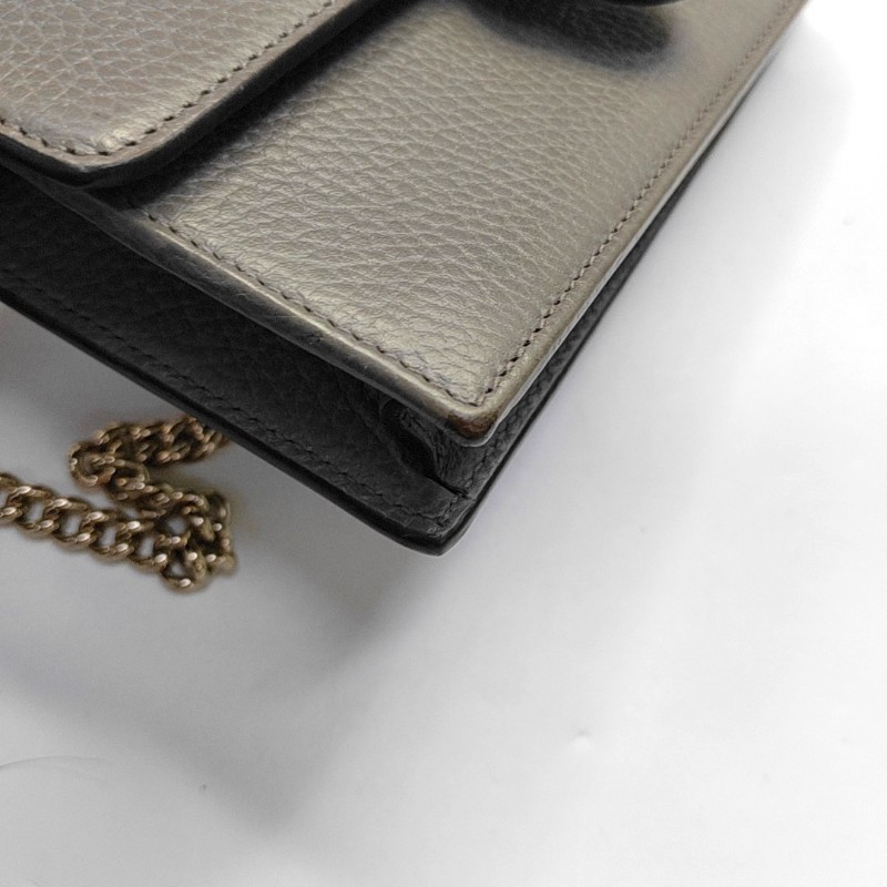 GUCCI Interlocking G 灰色牛皮斜挎包手提包單肩包 金色五金 可拆卸肩帶-10
