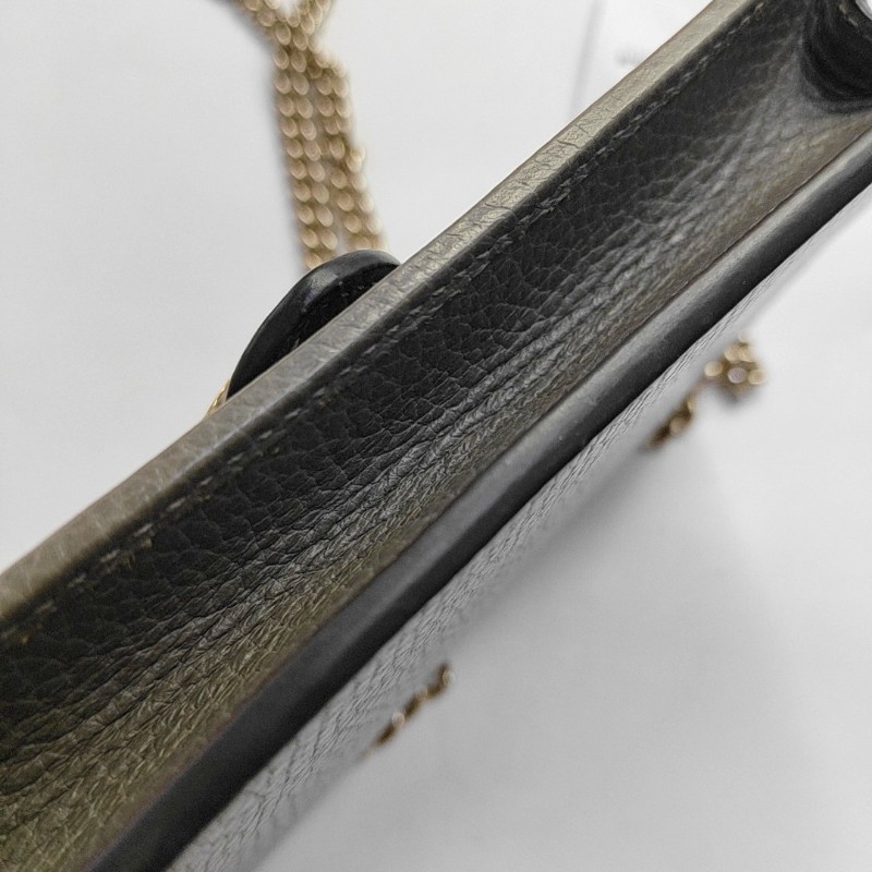 GUCCI Interlocking G 灰色牛皮斜挎包手提包單肩包 金色五金 可拆卸肩帶-11