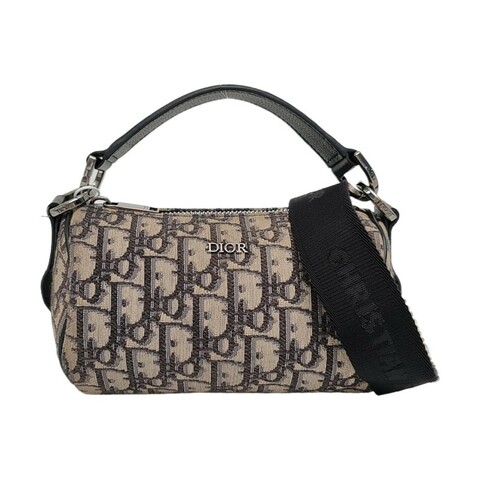 DIOR卡其色帆布老花提花斜挎包手提包單肩包 銀色五金 2條可拆卸肩帶 配件齊全 9.9新