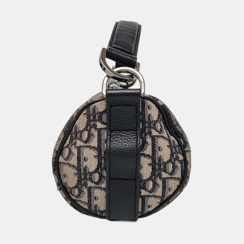 DIOR卡其色帆布老花提花斜挎包手提包單肩包 銀色五金 2條可拆卸肩帶 配件齊全 9.9新-2