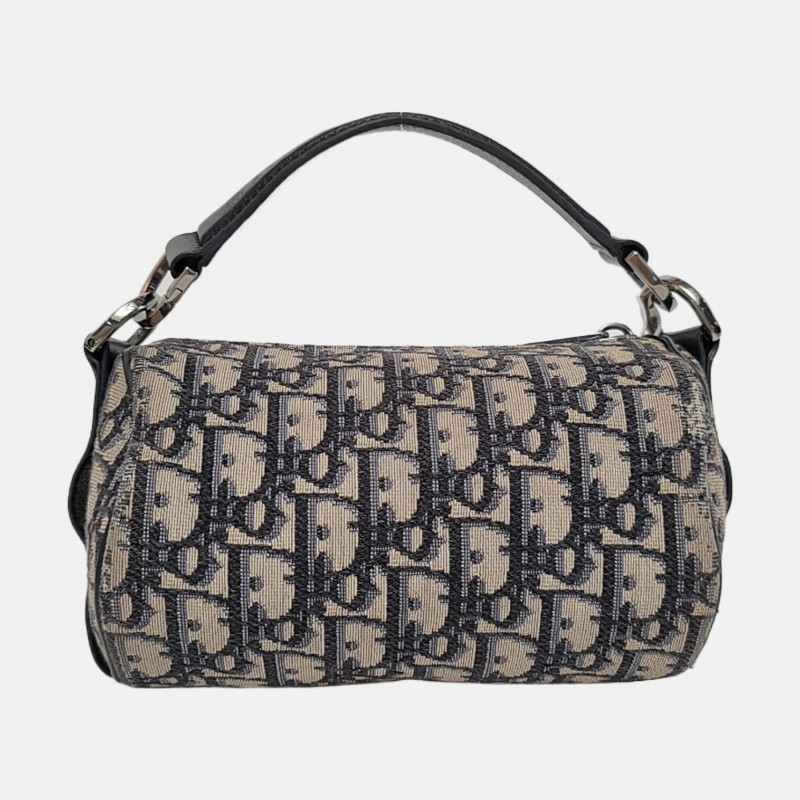 DIOR卡其色帆布老花提花斜挎包手提包單肩包 銀色五金 2條可拆卸肩帶 配件齊全 9.9新-4