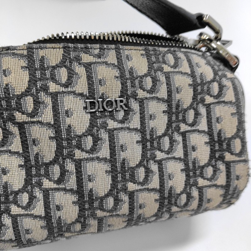 DIOR卡其色帆布老花提花斜挎包手提包單肩包 銀色五金 2條可拆卸肩帶 配件齊全 9.9新-8