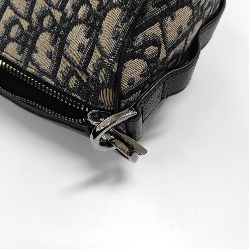 DIOR卡其色帆布老花提花斜挎包手提包單肩包 銀色五金 2條可拆卸肩帶 配件齊全 9.9新-9