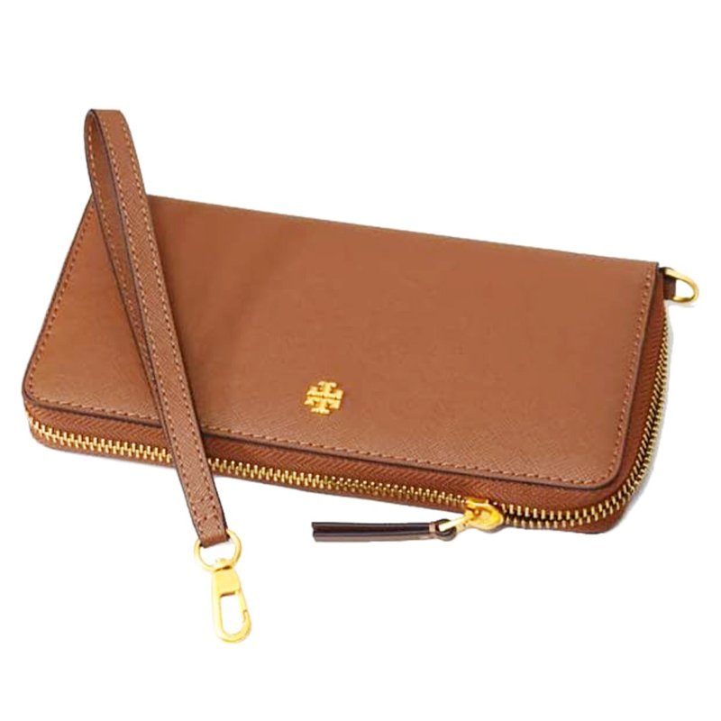 【TORY BURCH】防刮皮革拉鍊長夾-焦糖色-1