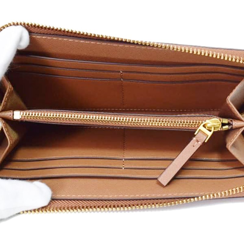 【TORY BURCH】防刮皮革拉鍊長夾-焦糖色-3