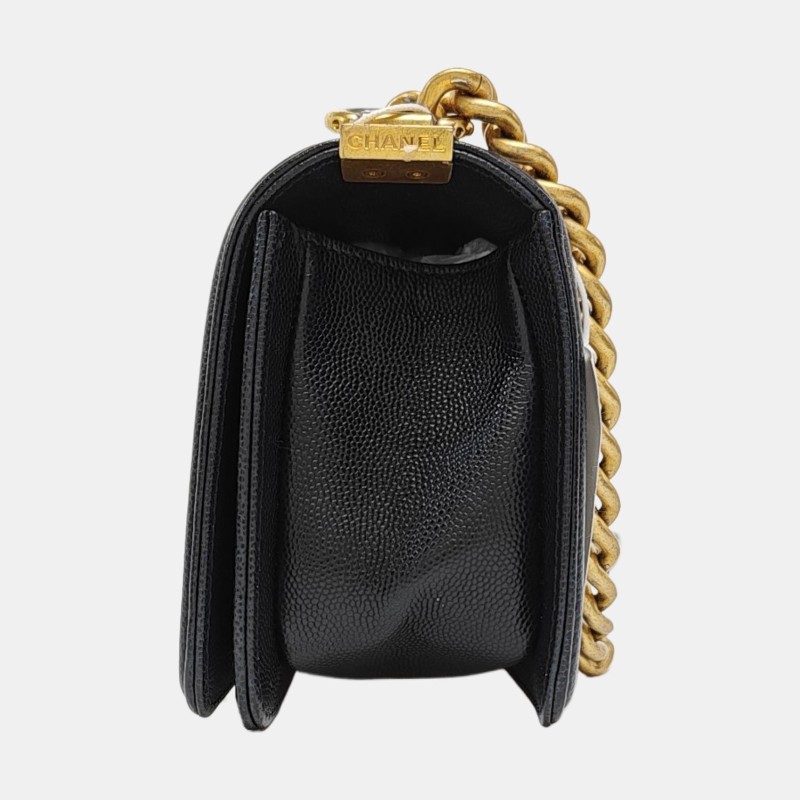 CHANEL BOY CHANEL 小號 黑色荔枝紋牛皮菱格紋斜挎包單肩包 金色五金 30開 可拆卸肩帶 9.5新-2