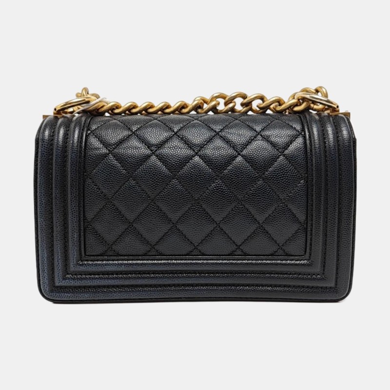 CHANEL BOY CHANEL 小號 黑色荔枝紋牛皮菱格紋斜挎包單肩包 金色五金 30開 可拆卸肩帶 9.5新-4